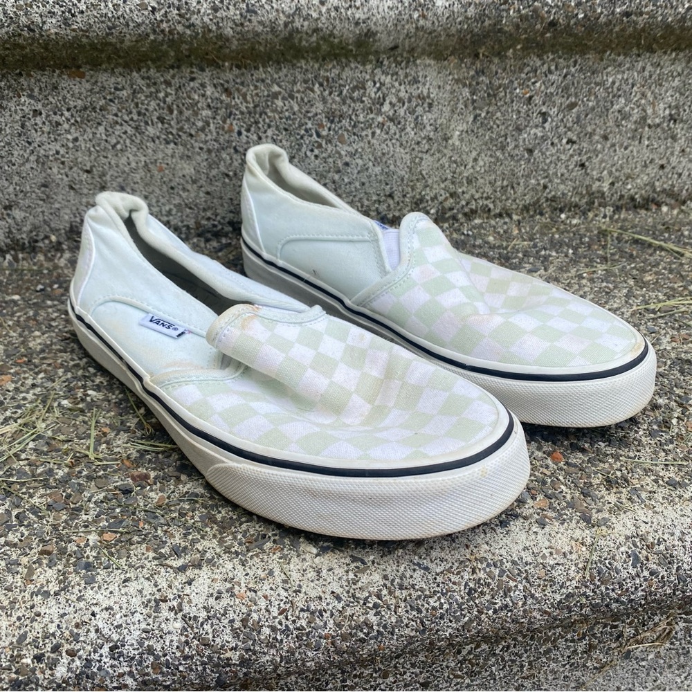 Vans Checkered Slip On Skate Mint Green Sneakers Size 7.5